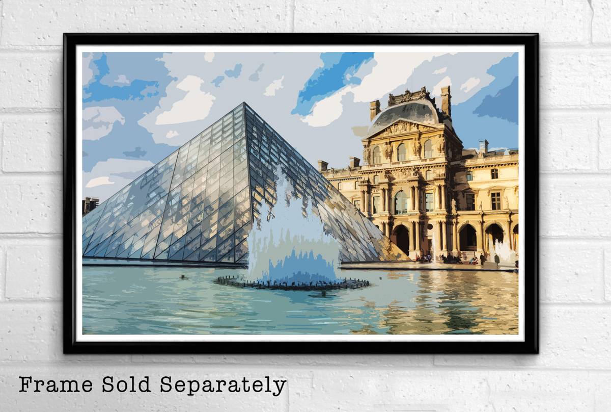 Paris The Louvre Museum Illustration #3- Landmark France Monument Europe - Poster | Canvas Wall Art Print