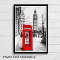 England Red Phone Booth And Big Ben Illustration - London Landmark British Monument Uk Travel - Poster | Canvas Wall Art Print