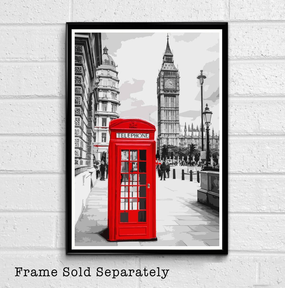 England Red Phone Booth And Big Ben Illustration - London Landmark British Monument Uk Travel - Poster | Canvas Wall Art Print