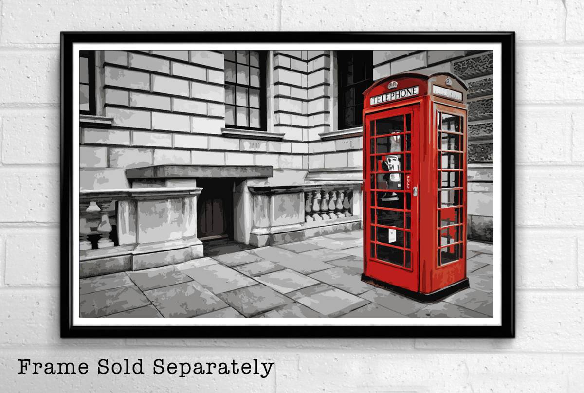 England Red Phone Booth Illustration #1 - London Landmark British Monument Uk Travel - Poster | Canvas Wall Art Print