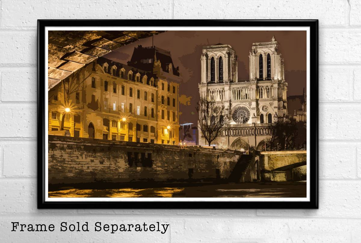 Cathedral Notre Dame Illustration #2 - French Landmark Paris Landmark Europe Travel - Poster | Canvas Wall Art Print