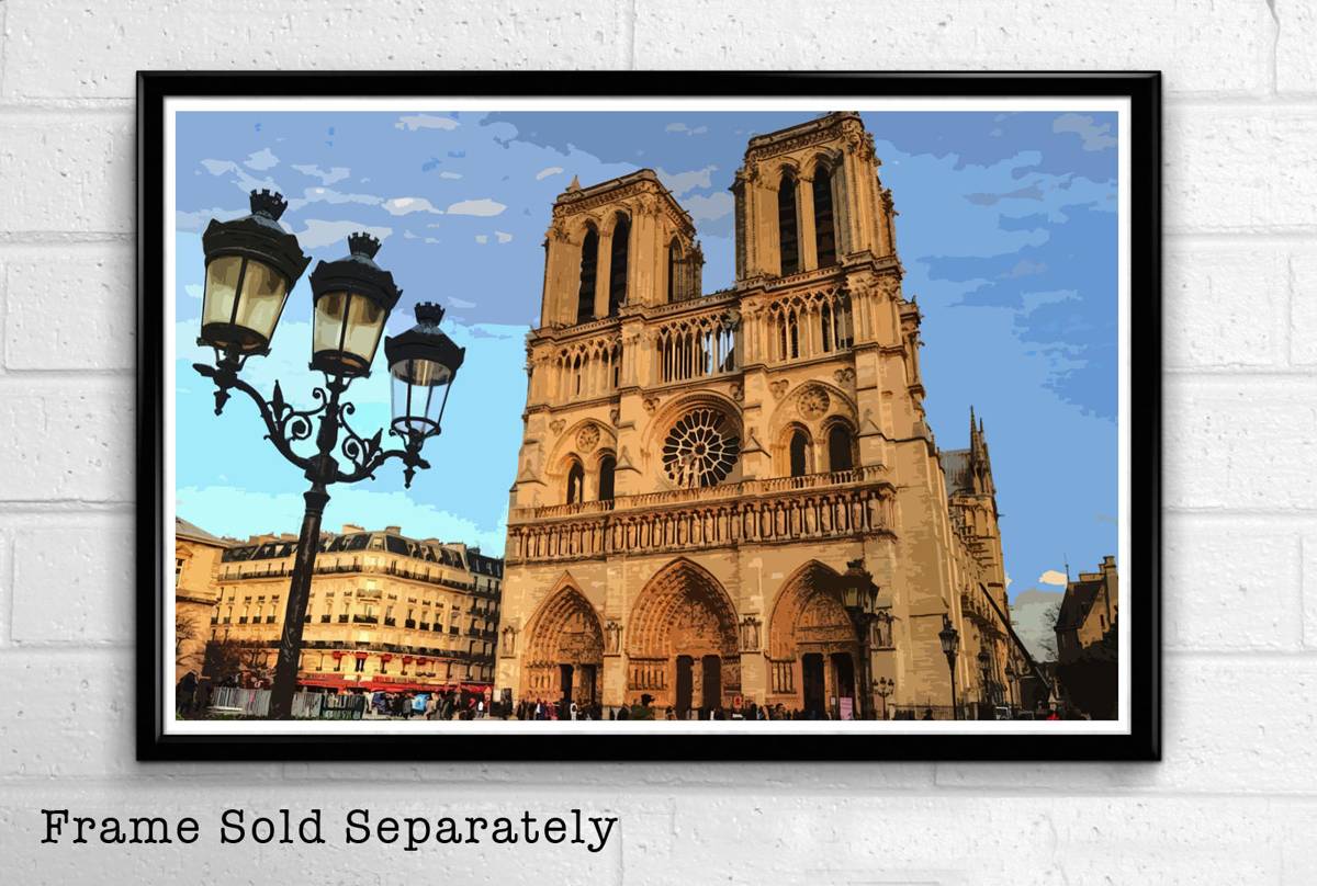 Cathedral Notre Dame Illustration #3 - French Landmark Paris Landmark Europe Travel - Poster | Canvas Wall Art Print