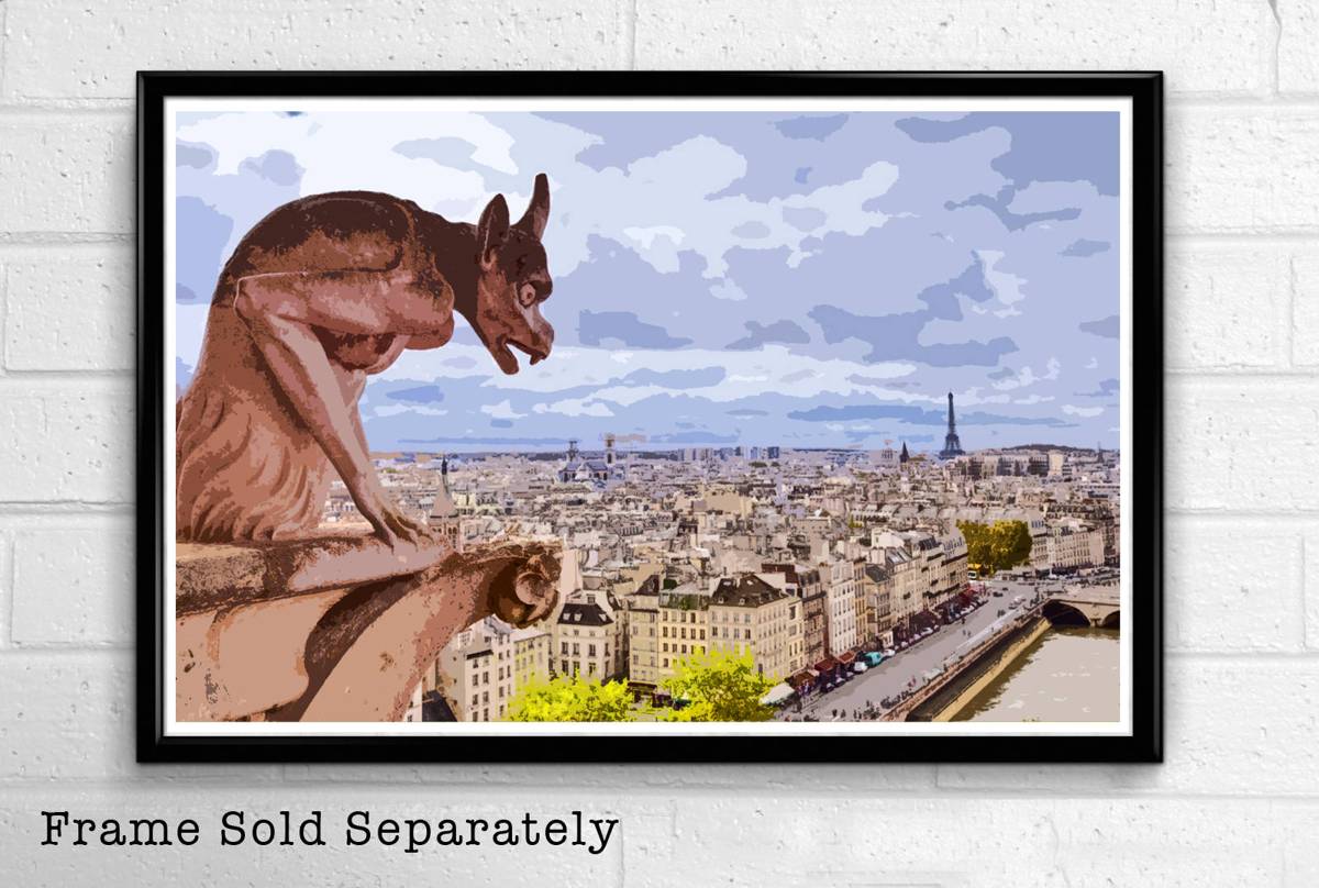 Gargoyle Cathedral Notre Dame Illustration - Paris Landmark France Landmark Europe - Poster | Canvas Wall Art Print