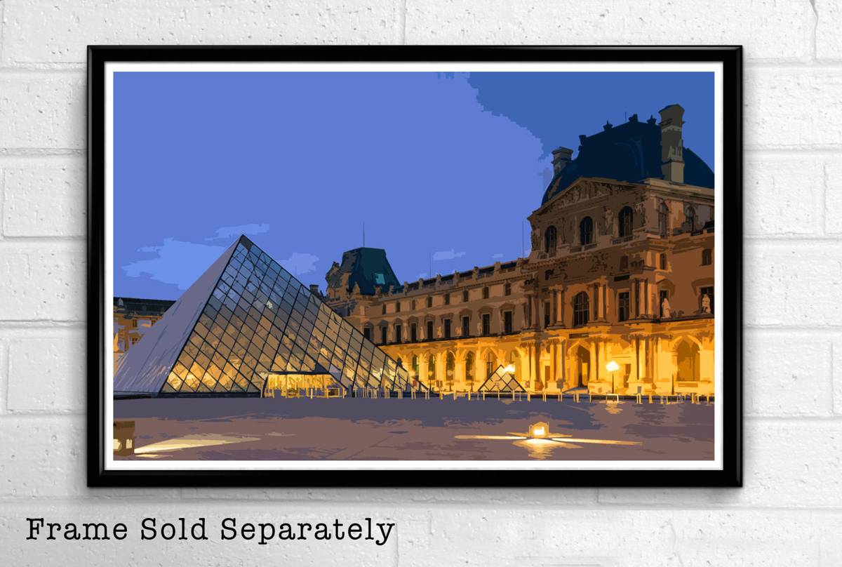 Paris The Louvre Museum Illustration #2 - Paris Landmark France Monument Europe - Poster | Canvas Wall Art Print