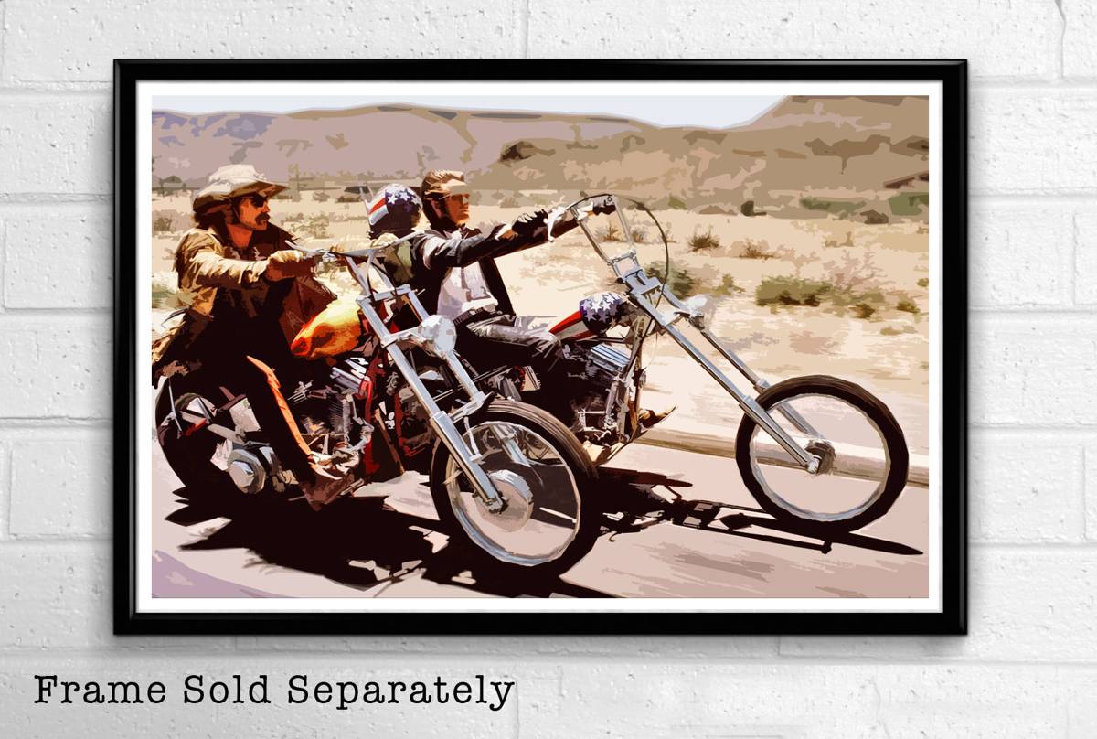 Easy Rider Illustration - 60'S Movie Motorcycle Rebel - Poster | Canvas Wall Art Print