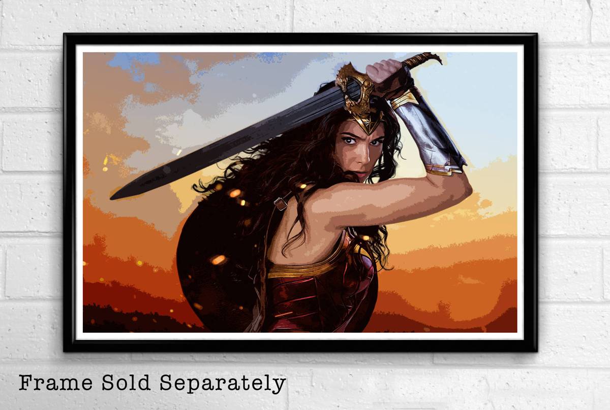 Wonder Woman Illustration #3 - Justice League Superhero Movie Comic Book - Poster | Canvas Wall Art Print