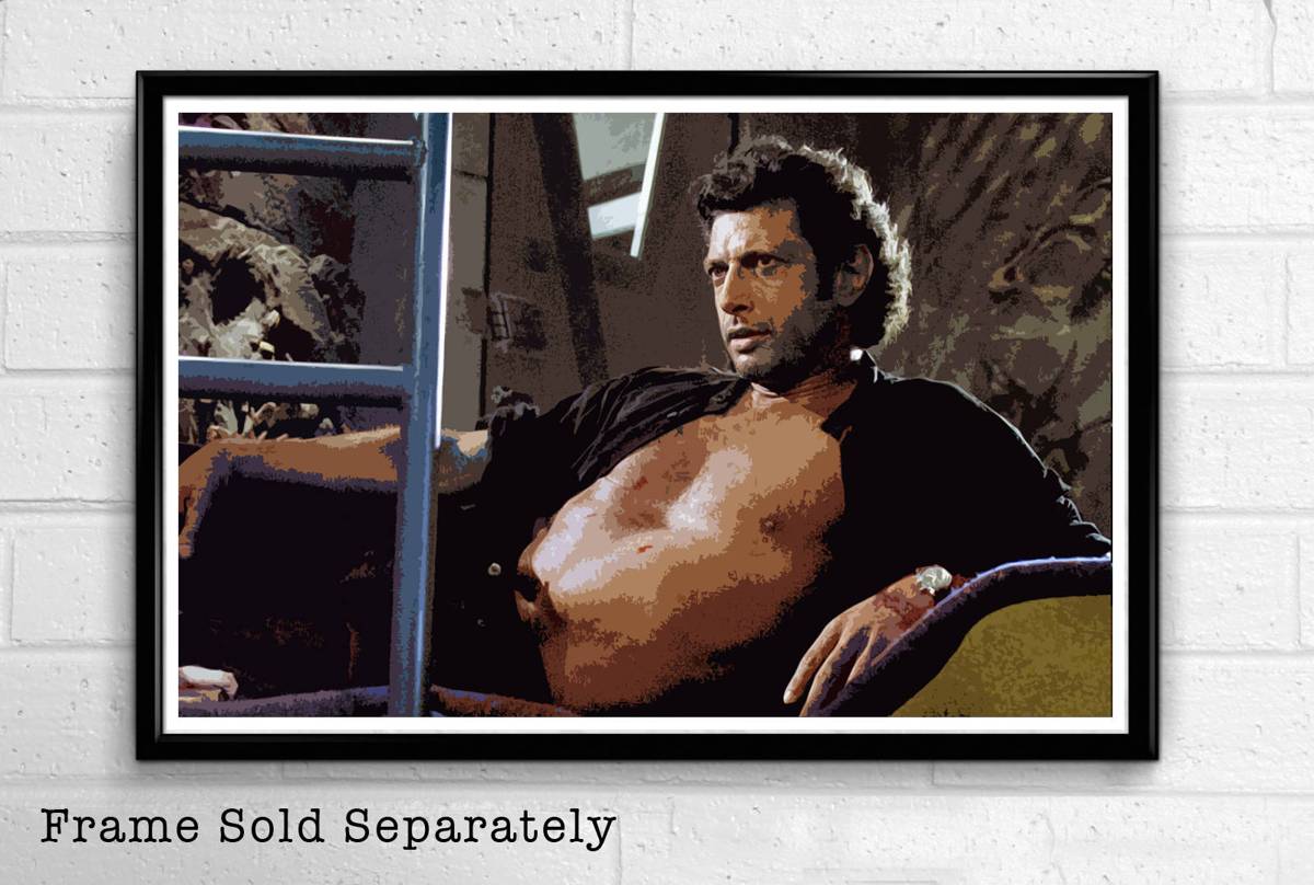 Jurassic Park Jeff Goldblum Pin-Up Illustration - Ian Malcolm Dinosaur - Poster | Canvas Wall Art Print
