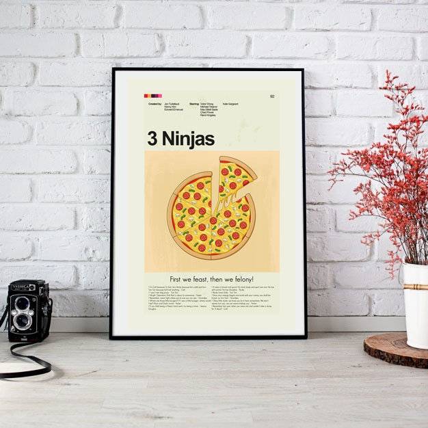 3 Ninjas Mid-Century Modern Inspired Print - Poster | Canvas Wall Art Print