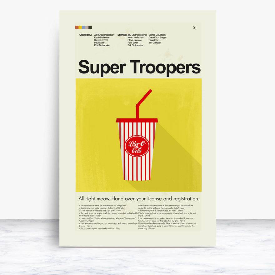 Super Troopers Mid-Century Modern Inspired Print - Poster | Canvas Wall Art Print