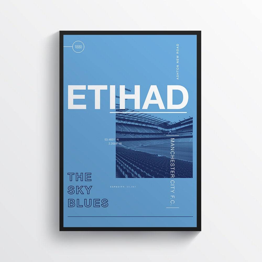 Manchester City Football Print Etihad Stadium Mcfc Wall Art - Poster | Canvas Wall Art Print