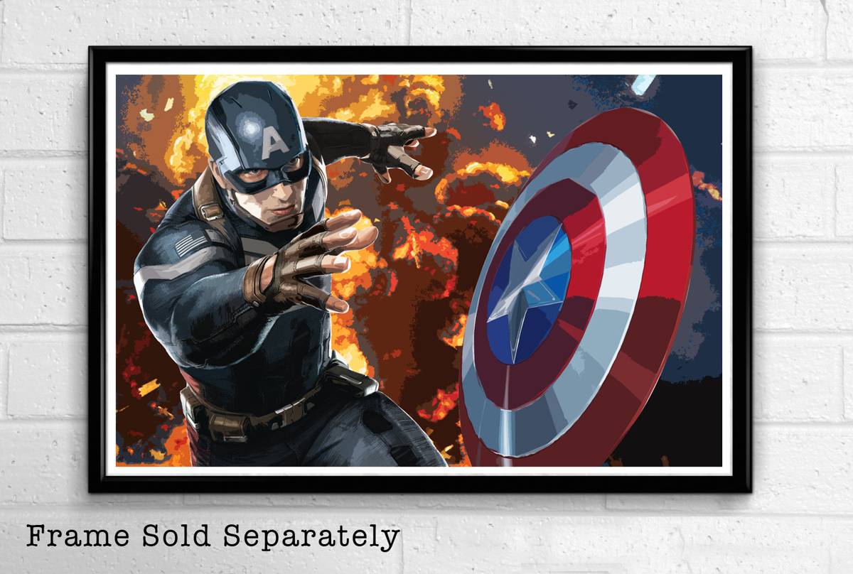 Captain America Illustration #9 - Marvel Avengers Superhero Film Comic Book Movie - Poster | Canvas Wall Art Print