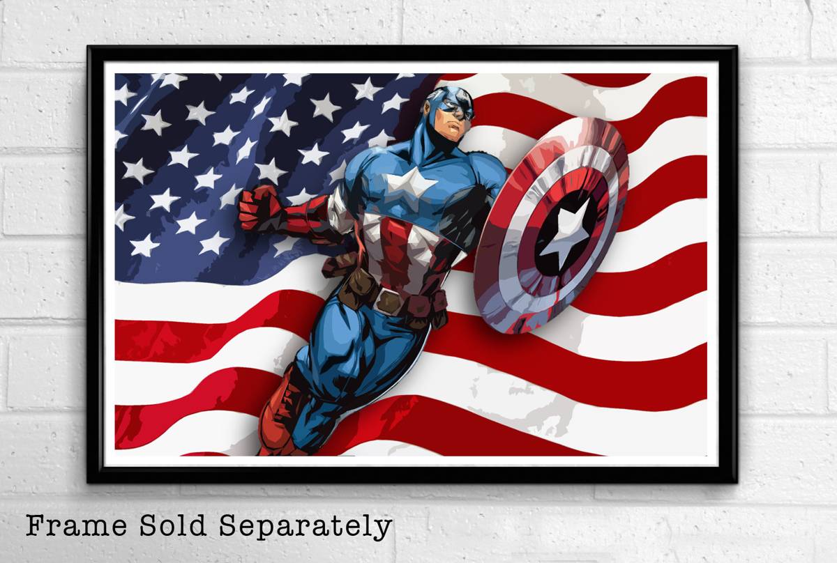 Captain America Illustration #10 - Marvel Avengers Superhero Film Comic Book Movie - Poster | Canvas Wall Art Print