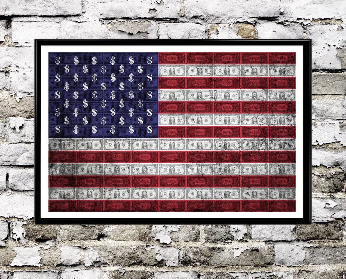 Capitalism American Flag Money Illustration - United States Wall Art Usa - Poster | Canvas Wall Art Print