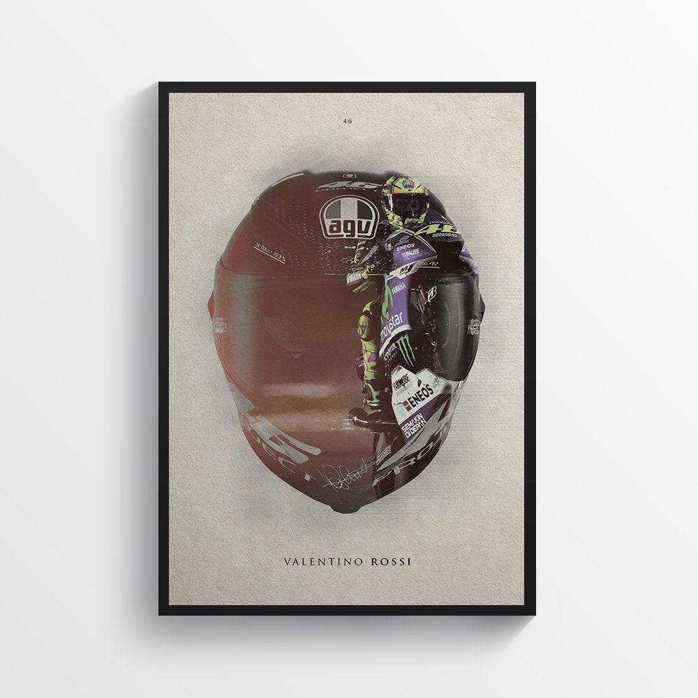 Valentino Rossi Moto Gp Helmet Motorcycle Motorbike - Poster | Canvas Wall Art Print