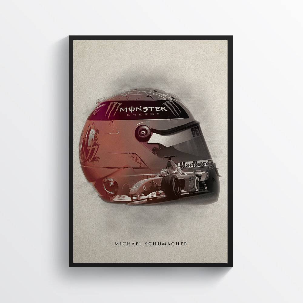 Michael Schumacher F1 Art, F1 Gift, Formula 1, Racing Helmet, Ferrari, Mercedes - Poster | Canvas Wall Art Print