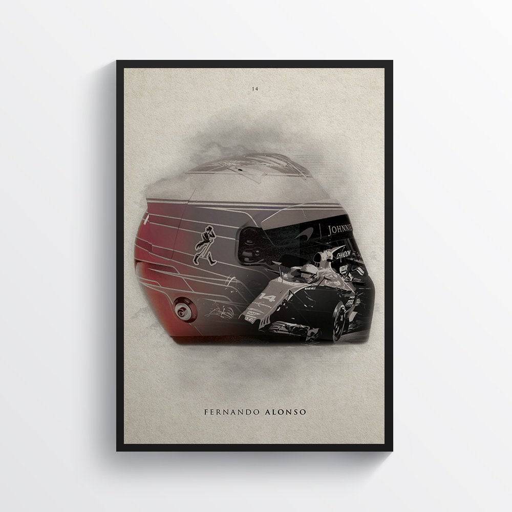 Fernando Alonso F1 Art, F1 Gift, Formula 1, Racing Helmet, Mclaren - Poster | Canvas Wall Art Print