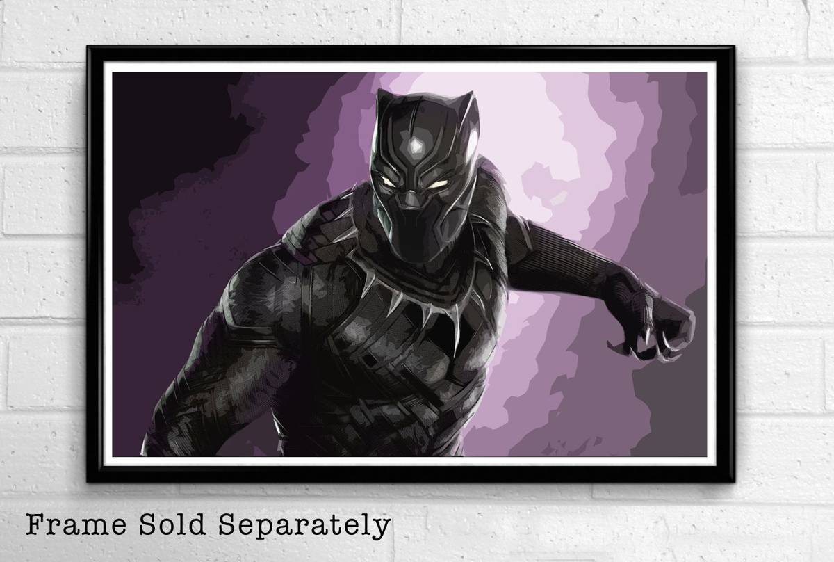 Black Panther T'Challa Illustration #2 - Marvel Superhero Movie Comicbook Film - Poster | Canvas Wall Art Print