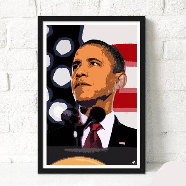 United States President Barack Obama Illustration - American - Poster | Canvas Wall Art Print