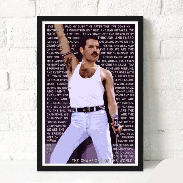 Freddie Mercury Queen 'We Are The Champions' Illustration - Rock And Roll Music Icon Queen - Poster | Canvas Wall Art Print