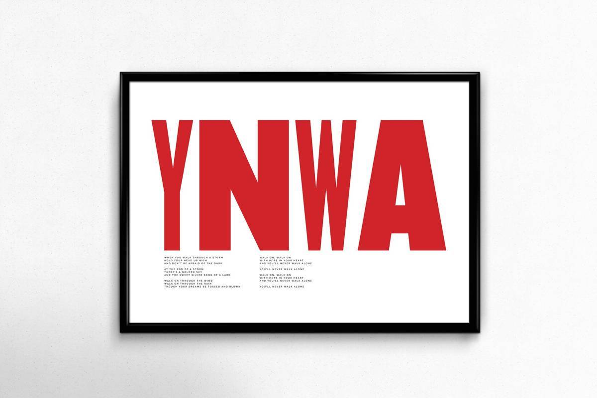 Ynwa - You'Ll Never Walk Alone Liverpool Lfc Song Quote Wall Art - Poster | Canvas Wall Art Print