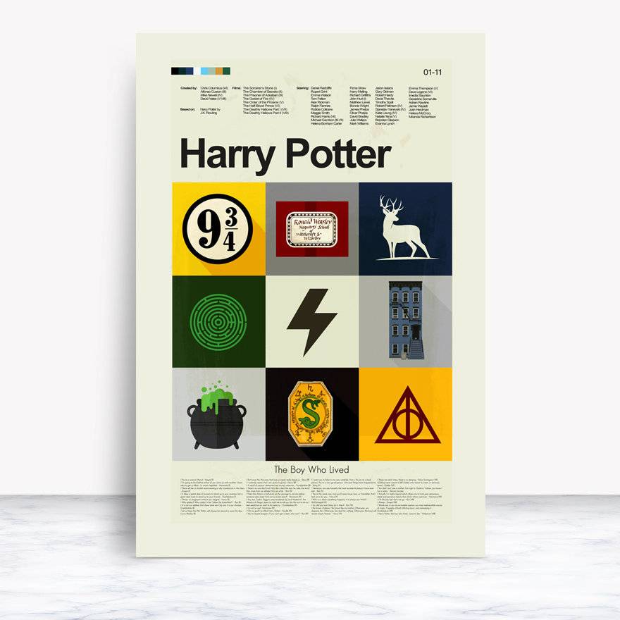 Harry Potter I-Viii Large Mid-Century Modern Inspired Print - Poster | Canvas Wall Art Print