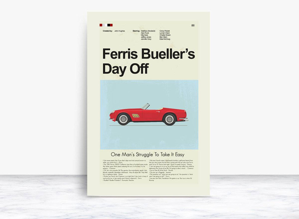 Ferris Bueller'S Day Off Mid-Century Modern Inspired Print - Poster | Canvas Wall Art Print