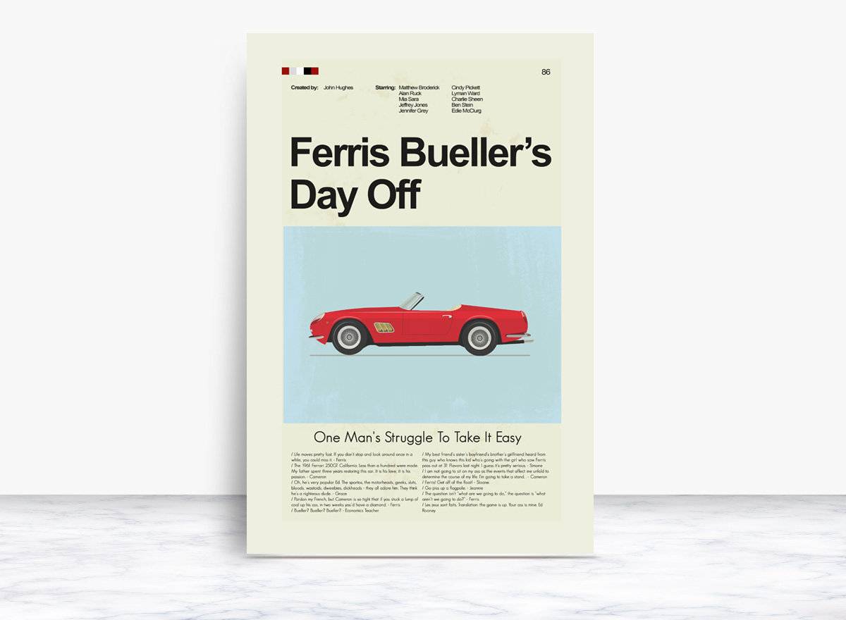 Ferris Bueller'S Day Off Mid-Century Modern Inspired Print - Poster | Canvas Wall Art Print