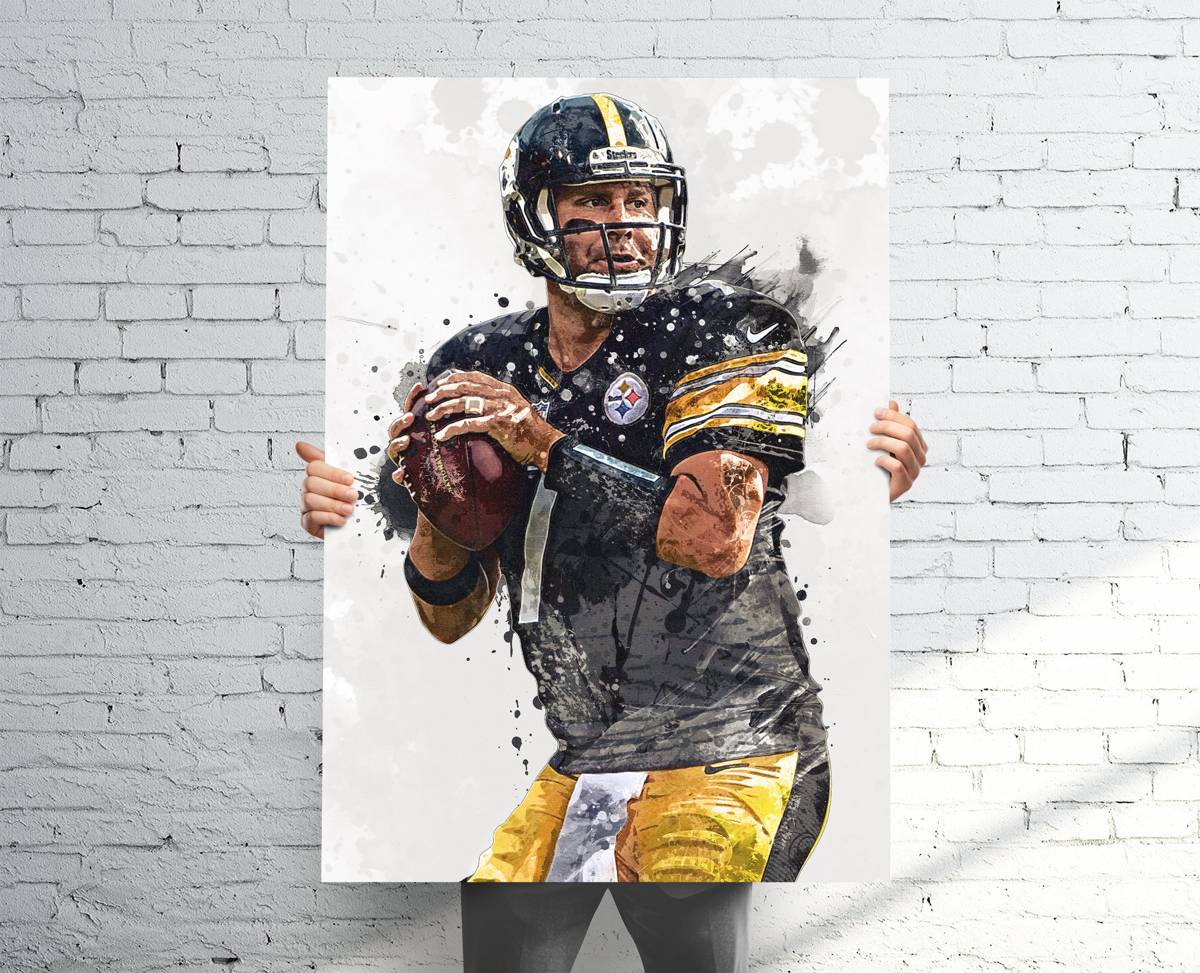 Ben Roethlisberger Pittsburgh Steelers Sports Art Print, Football, Sports Decor – Poster | Canvas Wall Art Print