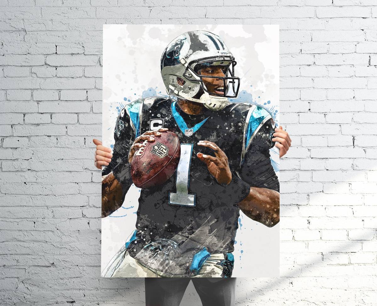 Cam Newton Carolina Panthers (V1) Sports Art Print, Football, Sports Decor – Poster | Canvas Wall Art Print