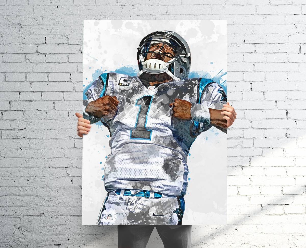 Cam Newton Carolina Panthers 'Supercam' Sports Art Print, Football, Sports Decor – Poster | Canvas Wall Art Print