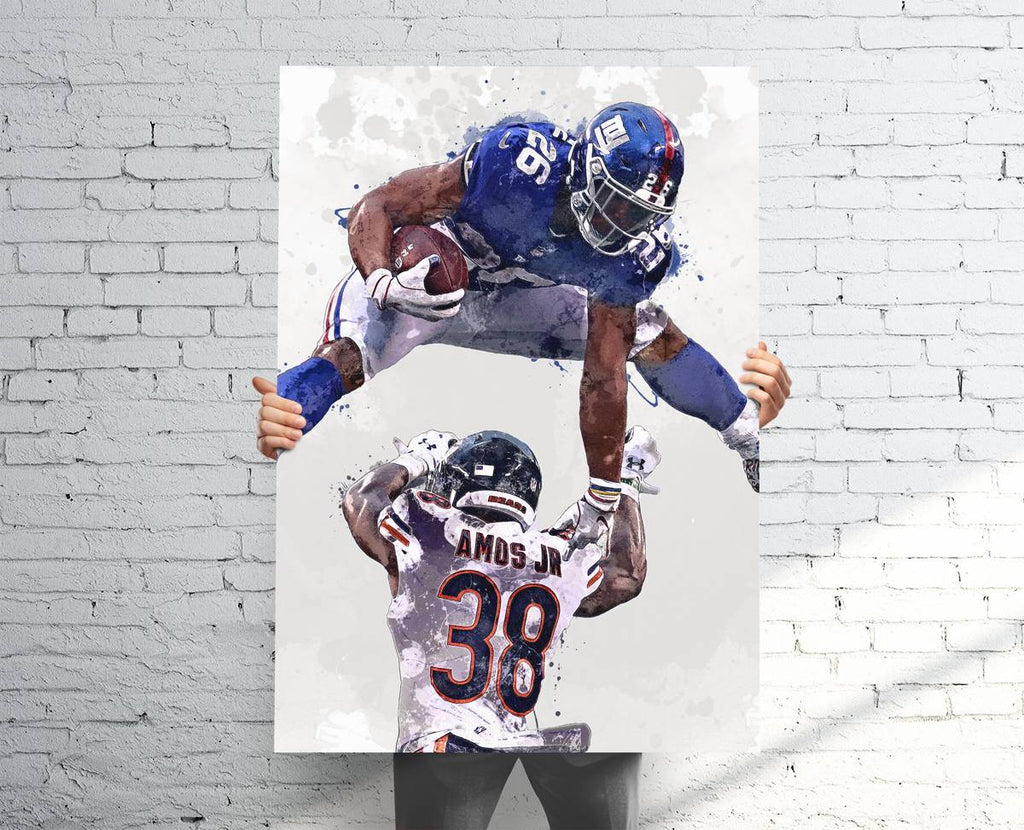 Saquon Barkley 'Hurdle' New York Giants Sports Art Print, Football, Sports Decor – Poster | Canvas Wall Art Print