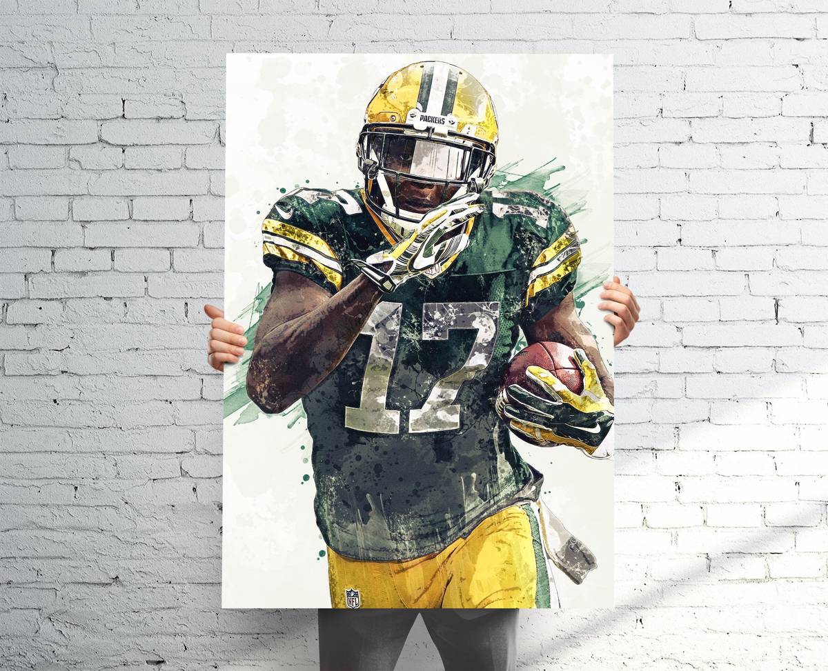 Davante Adams Green Bay Packers Sports Art Print, Football, Sports Decor – Poster | Canvas Wall Art Print