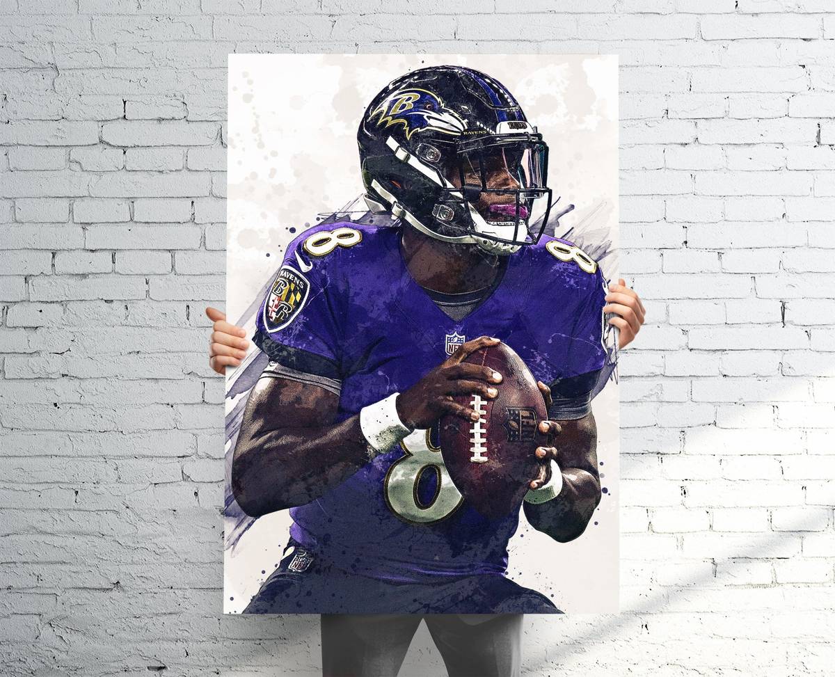 Lamar Jackson Baltimore Ravens Sports Art Print, Football, Sports Decor – Poster | Canvas Wall Art Print