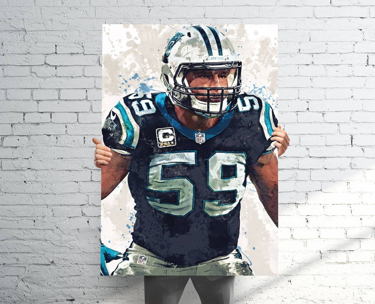 Luke Kuechly Carolina Panthers Sports Art Print, Football, Sports Decor – Poster | Canvas Wall Art Print