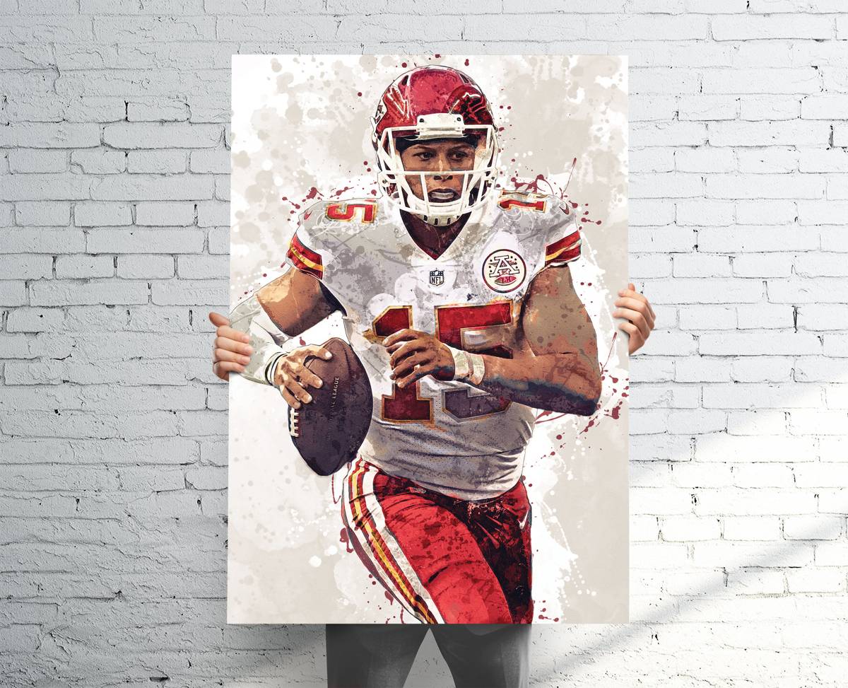 Patrick Mahomes Ii Kansas City Chiefs Sports Art Print, Football, Sports Decor – Poster | Canvas Wall Art Print