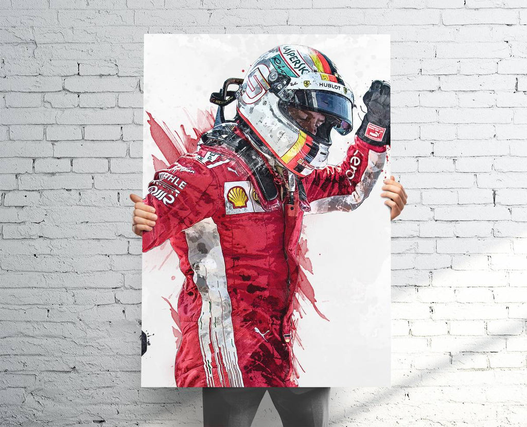 Sebastian Vettel Ferrari (V1) Sports Art Print, F1 Racing, Sports Decor – Poster | Canvas Wall Art Print