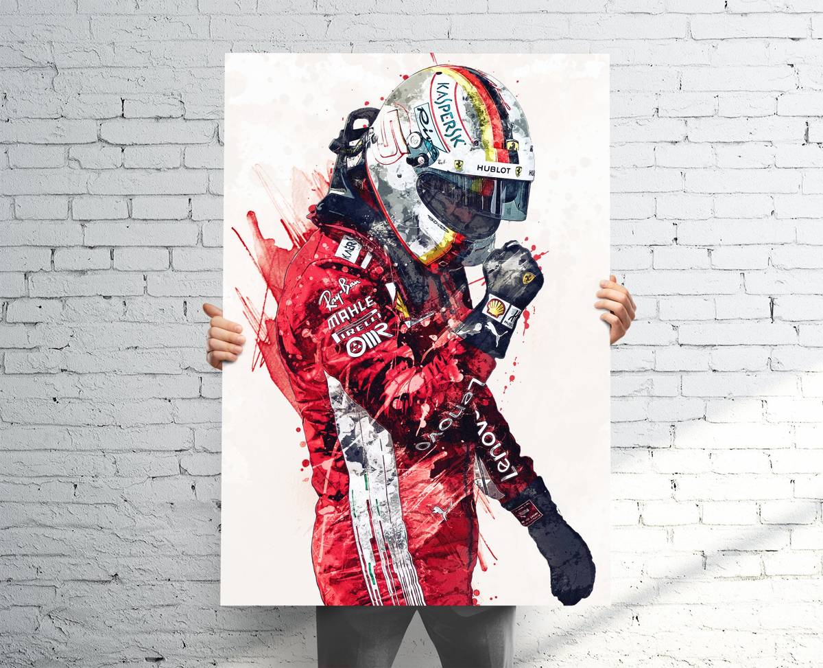 Sebastian Vettel Ferrari (V2) Sports Art Print, F1 Racing, Sports Decor – Poster | Canvas Wall Art Print