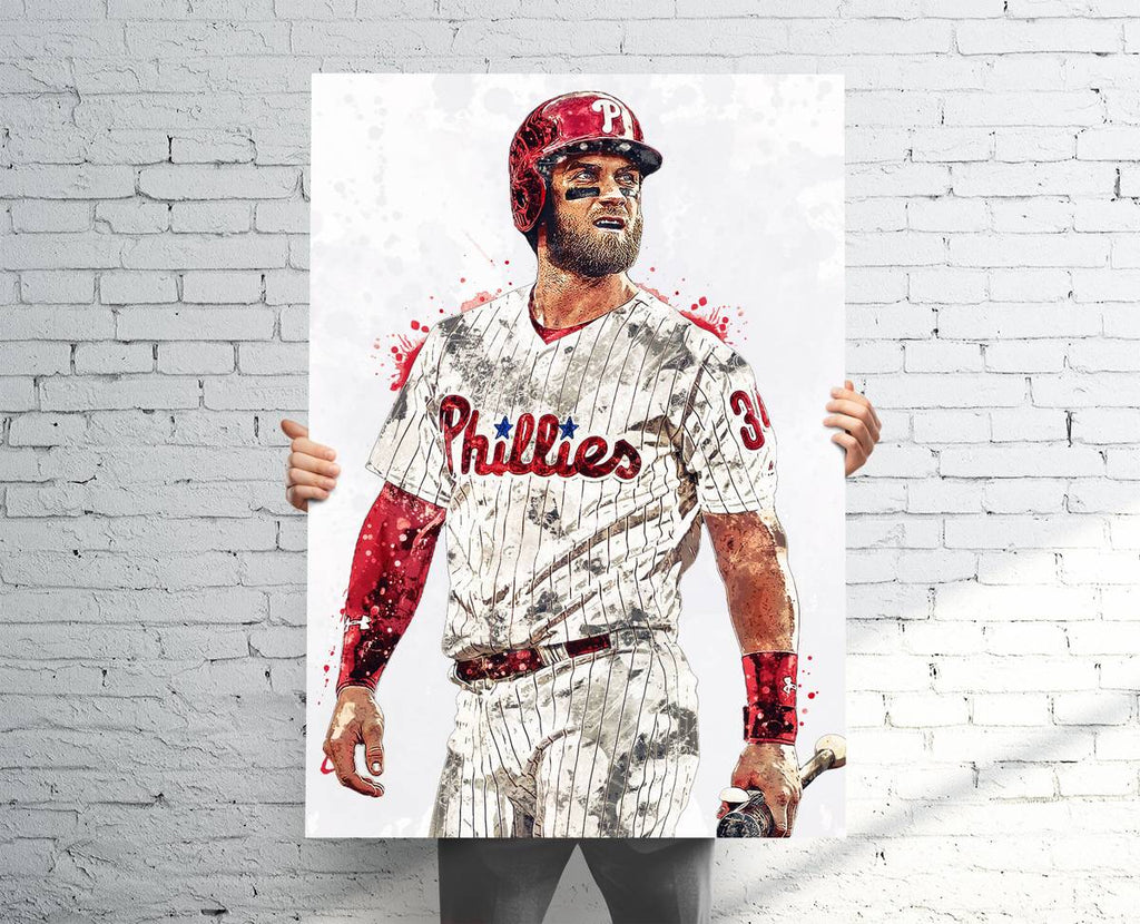 Bryce Harper Philadelphia Phillies Sports Art Print, Baseball, Sports Decor – Poster | Canvas Wall Art Print