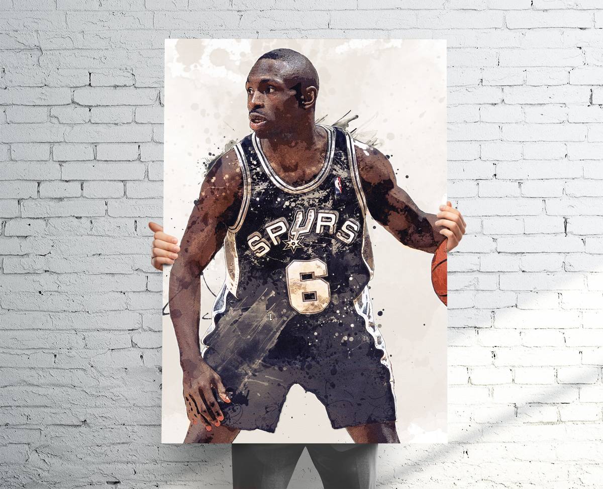 Avery Johnson San Antonio Spurs Sports Art Print, Basketball, Sports Decor – Poster | Canvas Wall Art Print