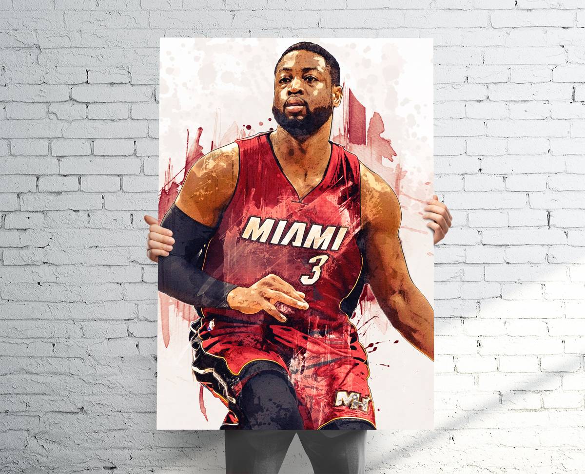 Dwyane Wade Miami Heat Sports Art Print, Basketball, Sports Decor – Poster | Canvas Wall Art Print