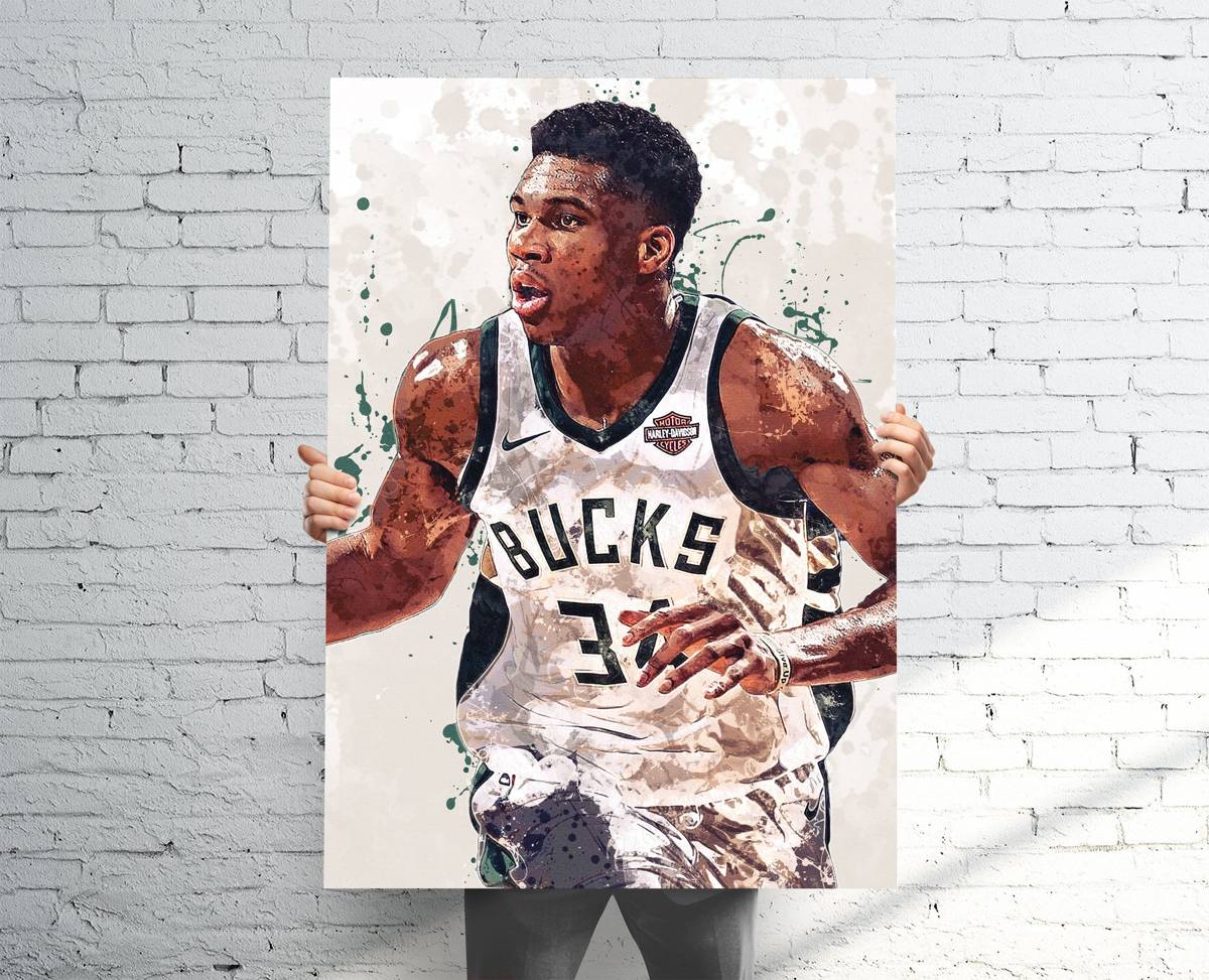 Giannis Antetokounmpo Milwaukee Bucks (V1) Sports Art Print, Basketball, Man Cave, Sports Decor – Poster | Canvas Wall Art Print