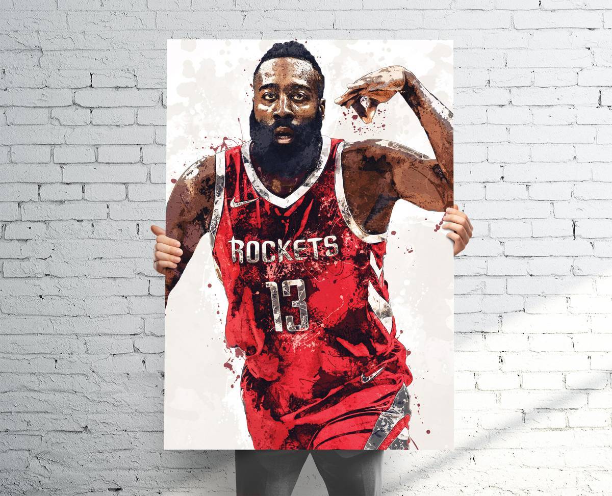 James Harden Houston Rockets Sports Art Print, Basketball, Sports Decor – Poster | Canvas Wall Art Print