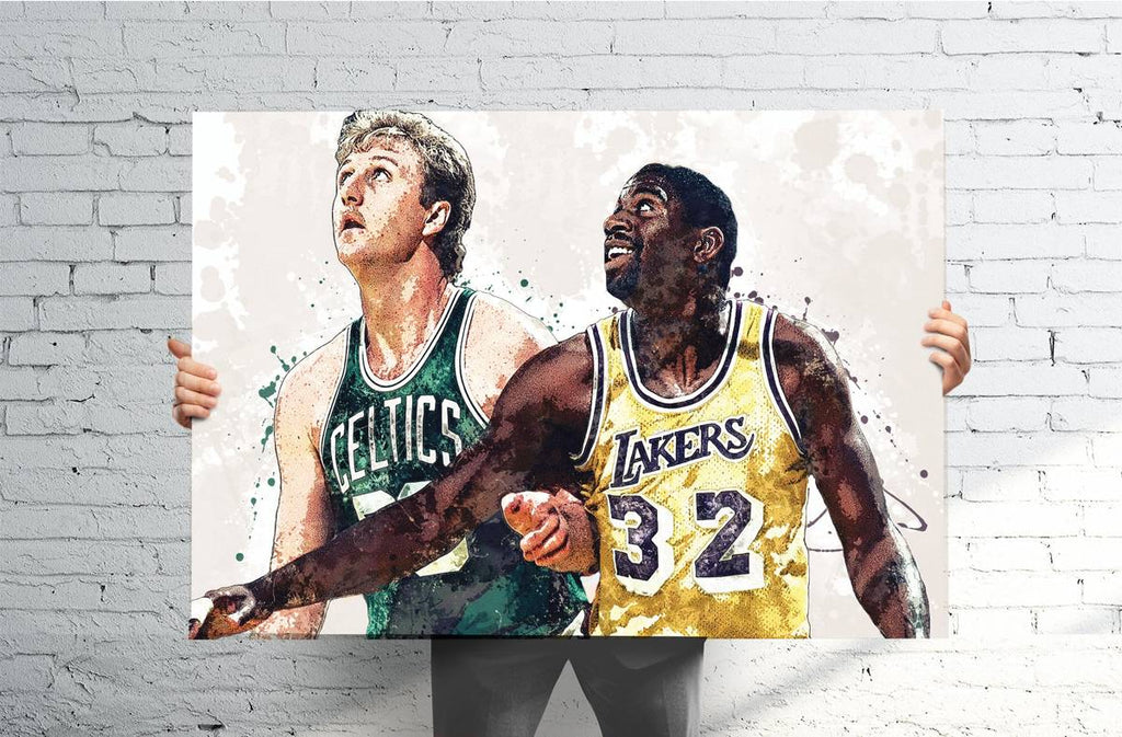 Larry Bird &amp;Amp;Amp; Magic Johnson Sports Art Print, Basketball, Sports Decor – Poster | Canvas Wall Art Print