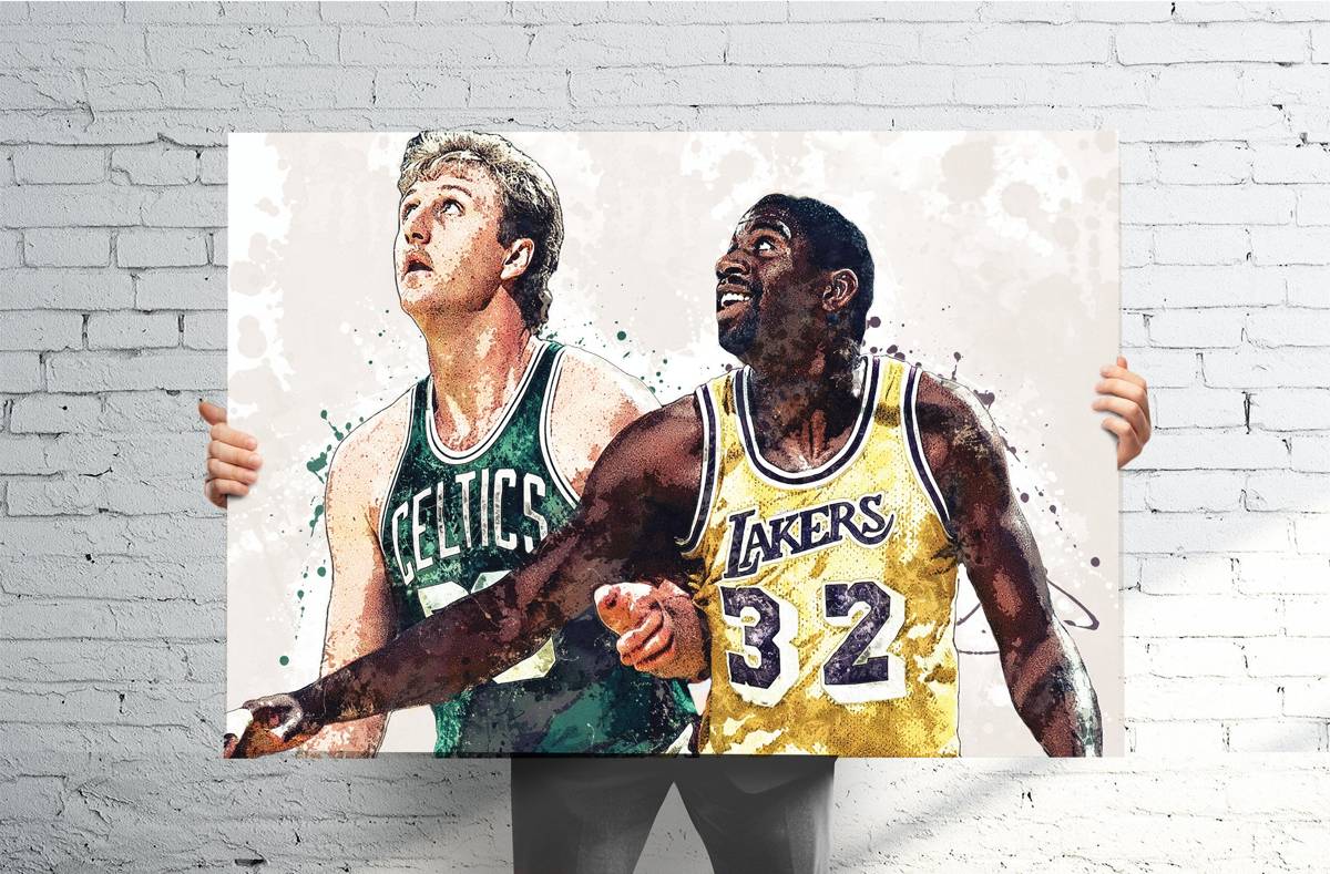 Larry Bird &amp;Amp;Amp; Magic Johnson Sports Art Print, Basketball, Sports Decor – Poster | Canvas Wall Art Print