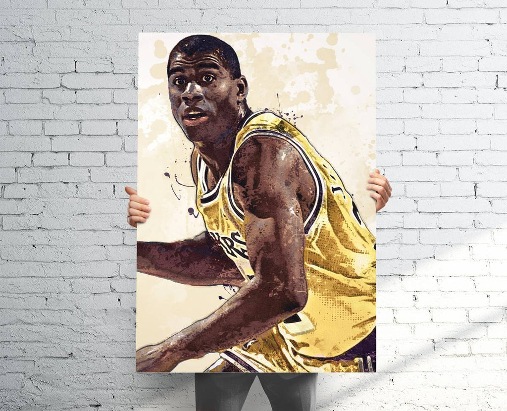 Magic Johnson Los Angeles Lakers (V1) Sports Art Print, Basketball, Sports Decor – Poster | Canvas Wall Art Print