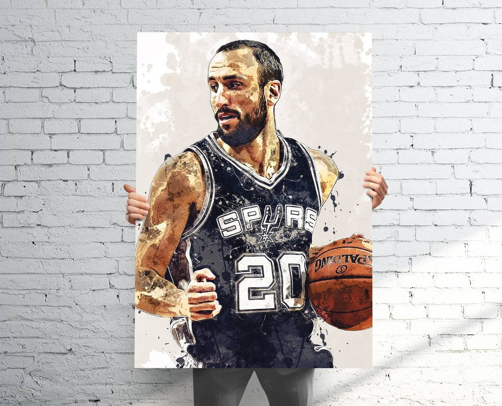 Manu Ginì_‰Û_Ìâå_Bili San Antonio Spurs Sports Art Print, Basketball, Sports Decor – Poster | Canvas Wall Art Print