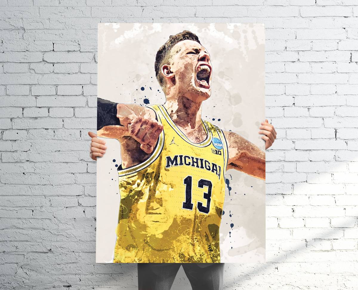 Moritz Wagner Michigan Sports Art Print, Basketball, Sports Decor – Poster | Canvas Wall Art Print