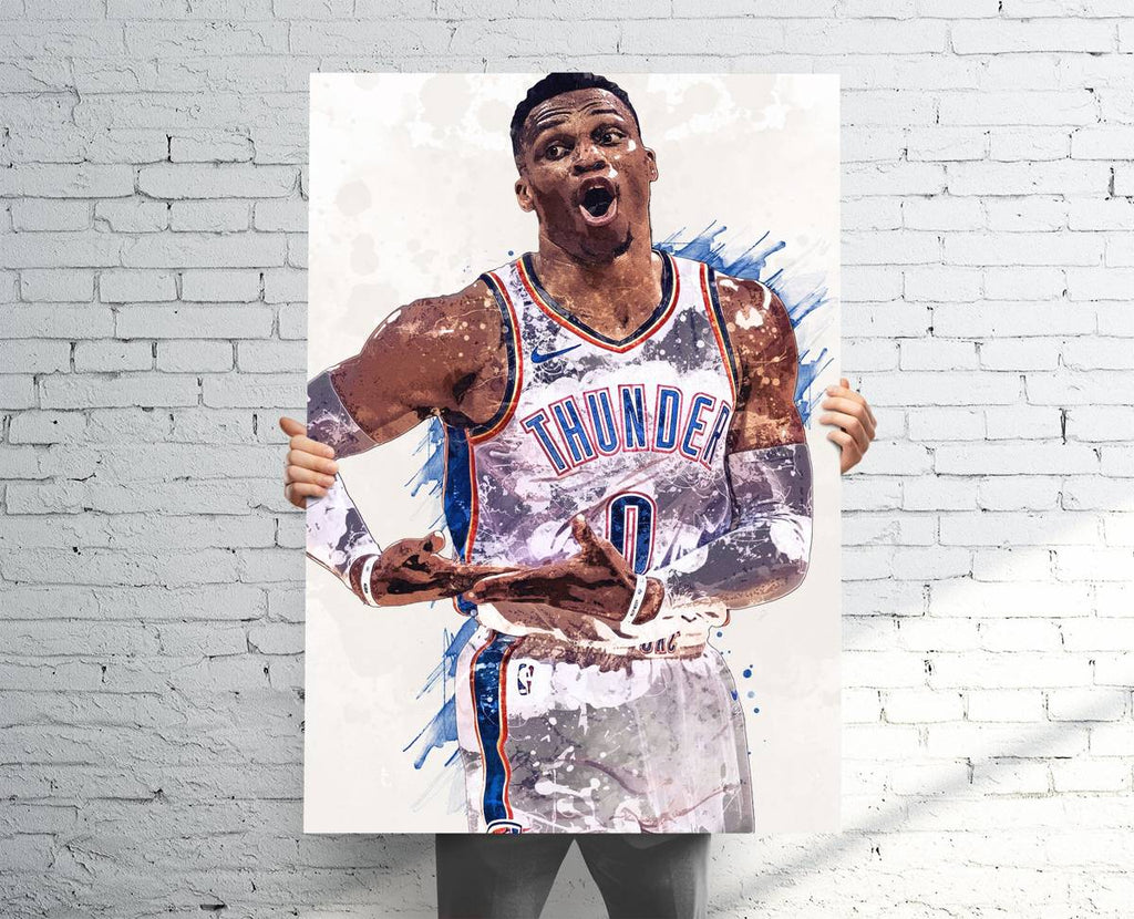 Russell Westbrook Oklahoma City Thunder Sports Art Print, Basketball, Sports Decor – Poster | Canvas Wall Art Print