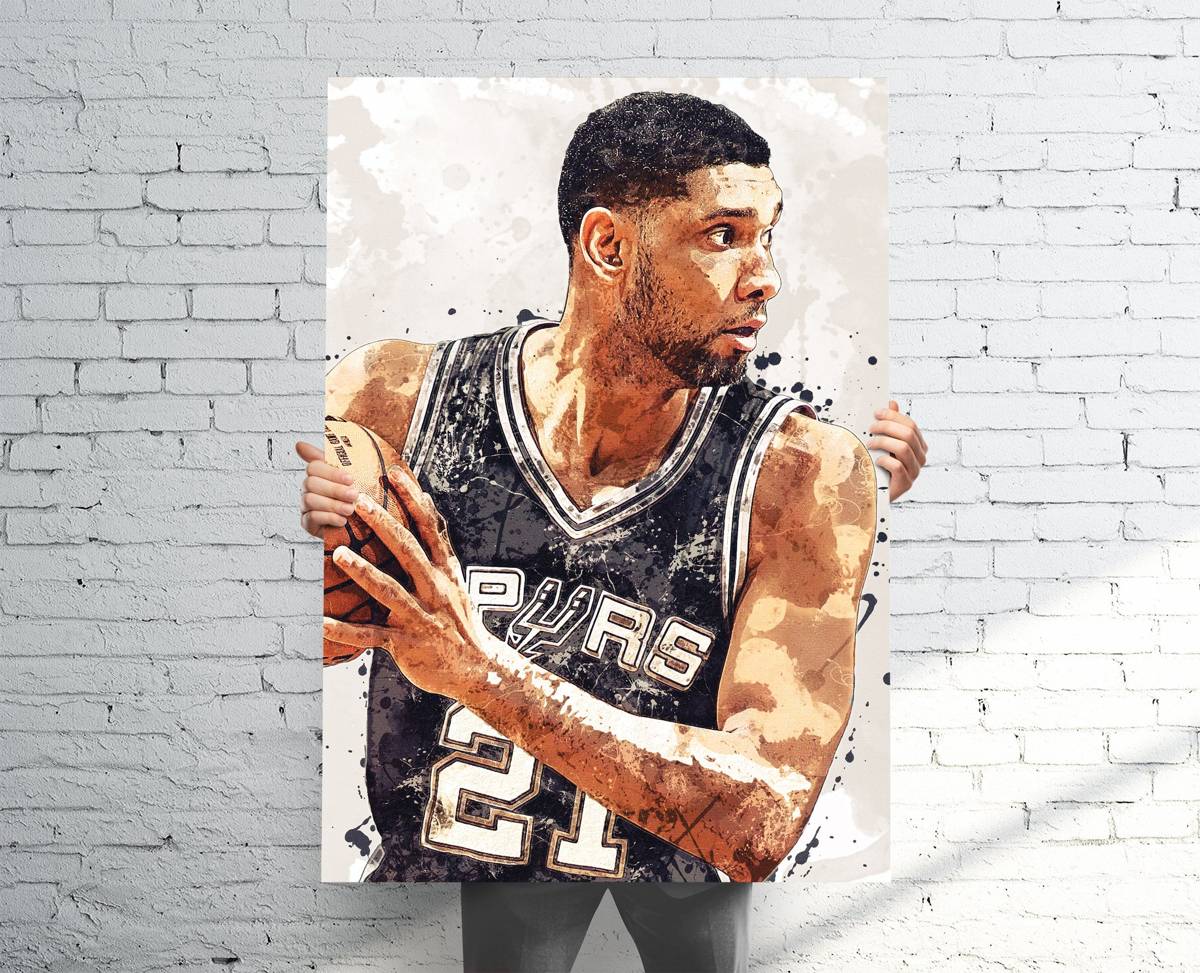 Tim Duncan San Antonio Spurs Sports Art Print, Basketball, Sports Decor – Poster | Canvas Wall Art Print