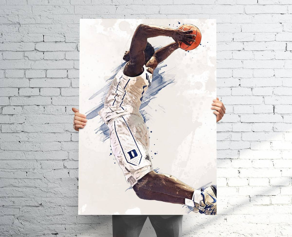 Zion Williamson Duke Blue Devils (V1) Sports Art Print, Basketball, Sports Decor – Poster | Canvas Wall Art Print